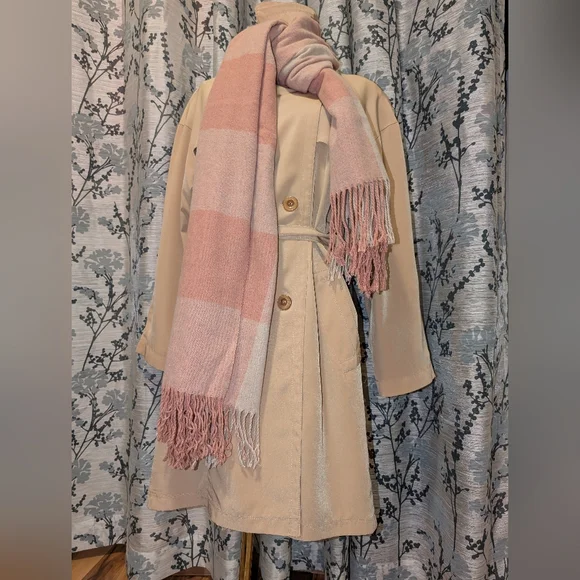 🩷Blush & Cream Plaid Shawl, Poncho, Extra-Wide Scarf, Wrap, Blanket - Picture 1 of 8